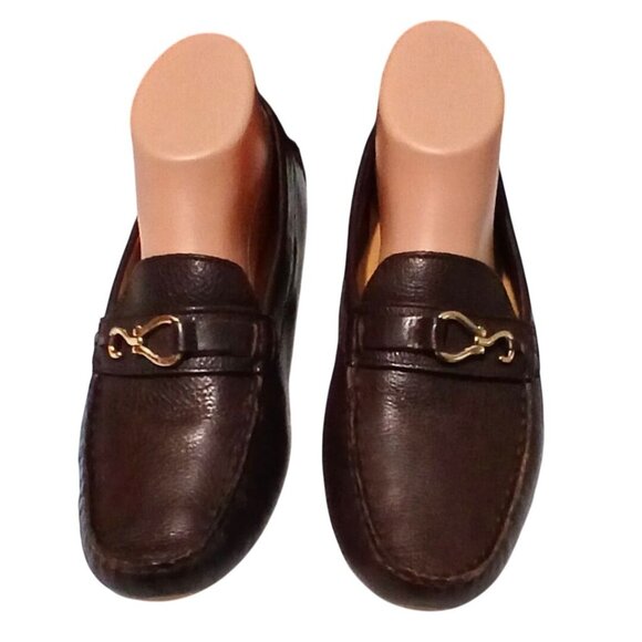 Cole Haan Womens Leather Loafer Flat Size 8 Buckle Comfort Classic Brown Gold - Picture 1 of 7